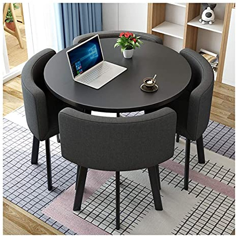 QINXINSHOP Tavolo con Sedia per Uffici - Tavolo da Ricevimento e Conferenza - Rotondo - Moderno - Nero