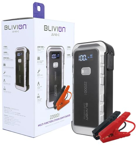 Blivion Avviatore di Emergenza Portatile | 22000 mAh | Batteria al Litio | Con Pinze per Avvio | Per Auto Benzina 7000cc e Diesel 6000cc
