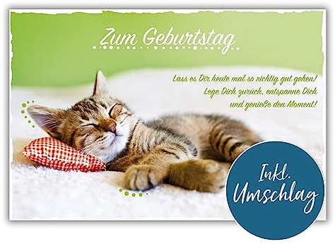 bsb - Glückwunsch Karte zum Geburtstag 11,5 x 17,0 cm - hochwertige Geburtstagskarte mit Umschlag - schöne Geburtstagskarten für Frauen & Männer - Glückwunschkarte mit Katzen-Motiv