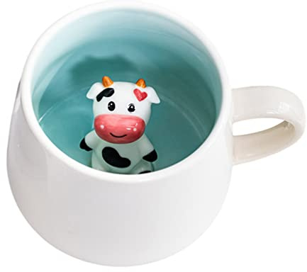 Biigming Tazza Vacca Tazza Animal 3D in Ceramica 350ml Tazzine da caffè Mug con Figurine Animati Regalo per Natale, Compleanno, Amici, Familiari o Bambini(Vacca)