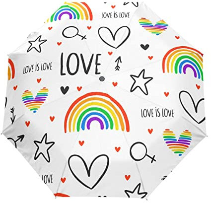 GAIREG Lgbt Regenbogen-Reise-Regenschirm, winddicht, automatisches Öffnen, Schließen, zusammenklappbar, kompakt, für Regen