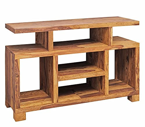 möbelando Sideboard Sheesham Massivholz 115 x 76 x 40 cm Landhaus-Stil | Fernseh-Kommode mit Staufächern | TV-Schrank Anrichte Echt-Holz mit 4 Standbeinen
