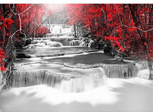 Runa Art Fototapete Wasserfall Modern Vlies Wohnzimmer Schlafzimmer - Made in Germany - 308 x 220 cm Grau Rot 9587010a