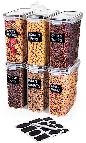 nuovva Set 6 Contenitori Ermetici 2,5L per Cereali – Dispenser Alimenti Senza BPA – Organizer Cucina e Dispensa – Ideali per Cornflakes
