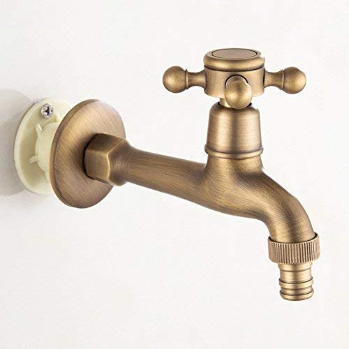 Wasserhahn, antiker europäischer Einzel-Kaltwasserhahn, Kupfer, Einzelgriff, 4 Punkte, lang in die Wand, Waschbecken-Wasserhahn, Bronze-Mopp, Pool-Wasserhahn, Außen-Garten-Wasserhahn/Balkon-Wasserhahn