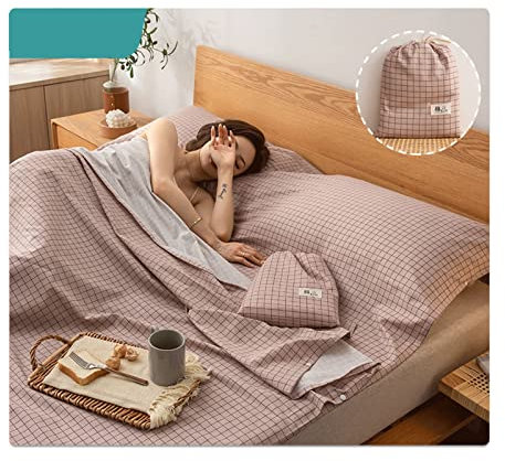 Reiseschlafsack Ultraleichter Hüttenschlafsack aus 100% Baumwolle Kariert Gestreift Sommerschlafsack Innenschlafsack Travel-Sheet for Backpacking Hostels Hütten ( Color : Pink , Size : 180x210cm-70x82