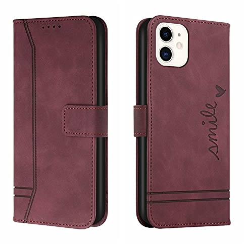 Trugox Handyhülle für Apple iPhone 12 Mini Hülle Klappbar Klapphülle mit Kartenfach Handytasche Handy Schutzhülle Tasche Leder Wallet Flip Case Slim Book Cover - Bordeauxrot
