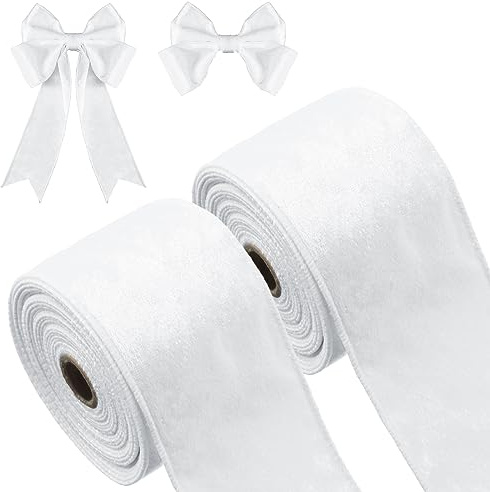 2 Rollen 2,5 Zoll 10 Yards Weihnachten Geschenkbänder Einseitige Samtbänder Einfache Samt Schleifenbänder für Geschenk Verpackung Basteln Weihnachtsbaum Kranz Weihnachtsdeko (Weiß)