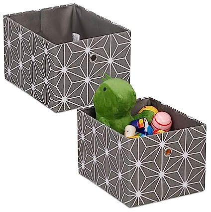 Relaxdays Aufbewahrungsbox, 2er Set, Stoffbox rechteckig, H x B x T: 16 x 20 x 25 cm, Ordnungsbox ohne Deckel, grau/weiß