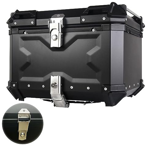 Bauletto Impermeabile Con Cuscino Schienale, Baule Posteriore Moto Alluminio 45L-100L Universale Valigia Topcase Box Con Chiusura Di Sicurezza Per Bagagli Casco (Color: Blac