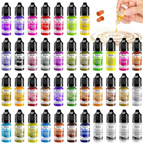 Roizefar Alkohol Tinten set – 40 Alcohol Ink Farben, Harzfarbe, konzentrierte, Tinte auf Alkoholbasis, Alcohol Ink Epoxidharz farbe für Untersetzer, Acrylmalerei, Becherherstellung, je 10 ml