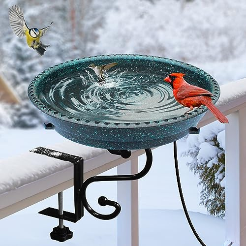 Hpycohome Beheizte Vogeltränke, 75 W, thermostatisch gesteuert, verstellbar, 9,4 cm, Klemme, für alle Jahreszeiten erhältlich, beheizte Vogeltränke für Deckgeländer für den Außenbereich, Garten, Hof,