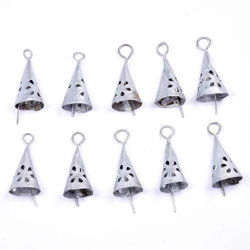 10 Stück Handgefertigte Silberglocken Rustikale Metall Dekorative Glocken Mini Kuhglocken Antike Hängende Ornamente für Weihnachten Vintage Glocke für DIY Handwerk und Windspiele Herstellung, Jingle