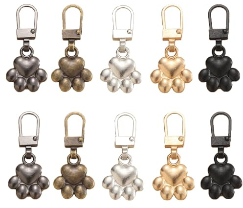 DHER Reißverschluss Anhänger Abnehmbare Reißverschluss-Abzieher Metall Zipper Pull Ersatz 10 Niedliche Reißverschlussschieber mit Welpen-Fußabdruck, Abnehmbare Reißverschlussschieber