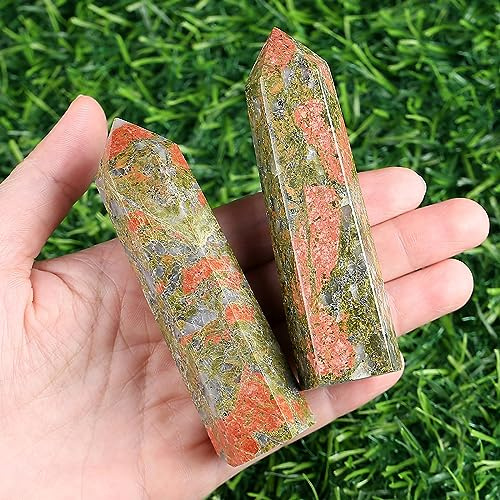 XIANNVXI 10cm 4 Colonne de Cristal Chlorite Hexagonale Baguette en Cristal de Guérison Pointe de Cristal Polie pour Reiki, Chakra, Méditation et Décoration, Cadeau