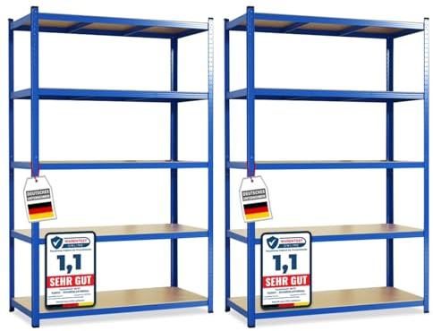 KARAT Lakota – Set di 2 ripiani robusti – Scaffali a innesto con 5 ripiani regolabili – Scaffalature in metallo per cantina o garage – blu, 200 x 100 x 50 cm