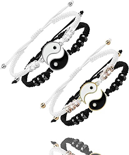 xlwen Armband, 4 Stück,Yin Yang Verstellbare Schnur Freundschaft Bangle Pärchen,Personalisierte Armbänder für Paare und Bester Freund