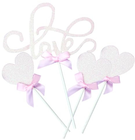 4 Stück Rosa Herz Kuchenstecker aus Papier für Hochzeit und Party