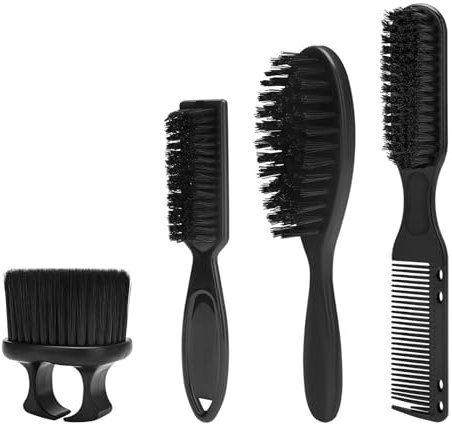 Linkidea Bartkamm-Set für Herren, 4 Stück, Bartbürste mit Kamm, tragbare Reisering-Bartbürste für tolle Geschenke (schwarz)