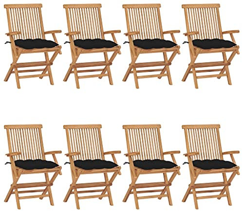 ShGaxin Gartenstühle mit Schwarzen Kissen, Gartenmöbel, Balkonstühle, Hochlehner, Balkonmöbel, Bistrostuhl, Garten Stühle, Sit Möbel, Armlehnenstuhl, 8 STK. Massivholz Teak