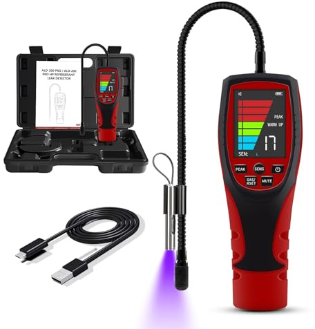 Detector de Fugas de refrigerante para Bombas de Calor, ALD-200 Pro HP. Detector de Fugas de freón. Detecta R22, R134a, R415b, R417a, CFC, HCFC, HFC, HC, HFO. Detector de Fugas para HVAC.