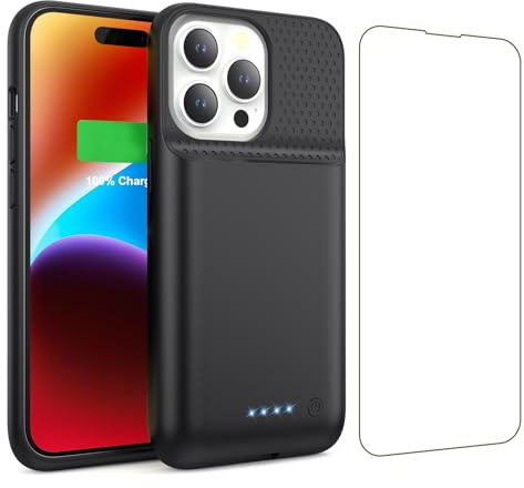 QTshine Funda de batería para iPhone 14/13/13 Pro (15,5 cm), funda de carga portátil ultradelgada mejorada de 7500 mAh, recargable, pack de batería extendida de protección para iPhone 14/13/13 Pro