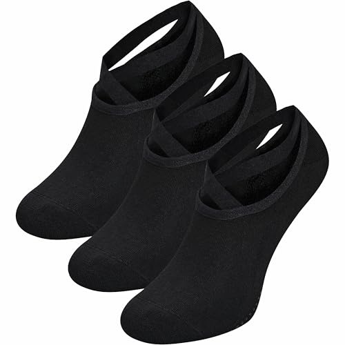 GAWILO Damen Yoga & Pilates Socken (3er-Pack) | kurze Stoppersocken mit Bändchen | ideal auch als Hausschuhe (DE/NL/SE/PL, Numerisch, 39, 42, Regular, Regular, schwarz)