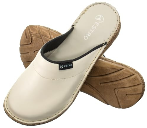 ESTRO Zapatillas Mujer Casa Fieltro - Pantuflas Mujer Fieltro Zapatillas Casa Cerradas con Suela Antideslizante F03 (41, Beige)