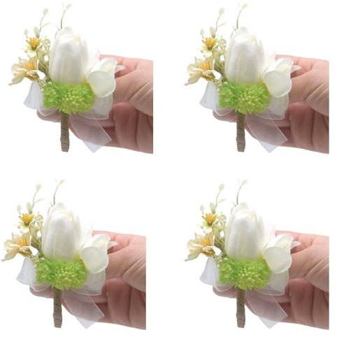 FUXIU Ansteckblume für Hochzeit, Ansteckblume für Braut, Hochzeit, Boutonniere, Boutonniere für Hochzeitszeremonie, Jahrestag, 4 Stück