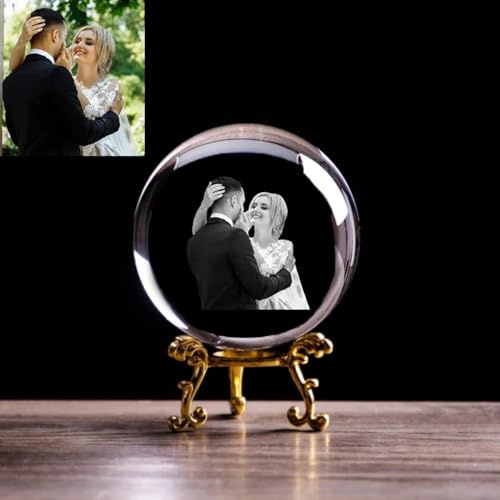 Hainadian 2D-Fotokugel mit Lasergravur und Sockel, personalisierbar, Geschenk für Sie und Ihn, mit goldfarbenem Sockel, 8 cm