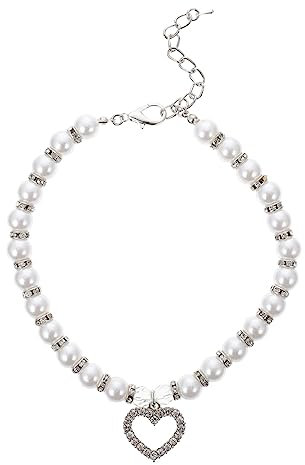 Happyyami White Pearl Dog Collar for Small Breeds Lightweight Copper and Rhinestone Pet Neck Ring Decorative Party Collar for Small Dogs for Everyday Wear