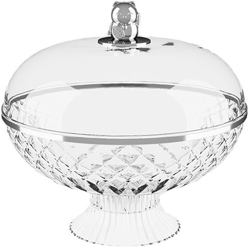 CUCUFA Fruit Bowl, 10.2 Inch Pedestal Bowl, Fruit Basket with Lid, Transparent Plastic, Japanese Style, Round Shape, Ideal for Fruit, Dessert, Storage
