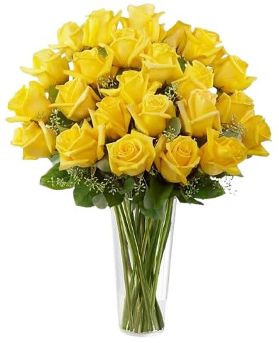 DECOALIVE - Ramo de Rosas - Set 25 Flores Amarillas - Bouquet de Flores Naturales - Flores Frescas Online