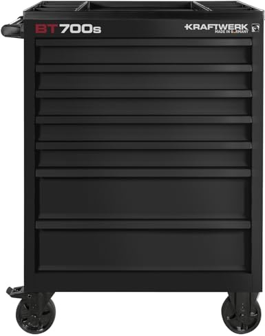 Kraftwerk Werkstattwagen leer Made in Germany mit 7 Schubladen | Werkzeugwagen leer BT700s Blackline | Werkzeug Trolley mit Zentralverriegelung | Kraftwerk Werkzeug Wagen Art. Nr. 101.107.BLK