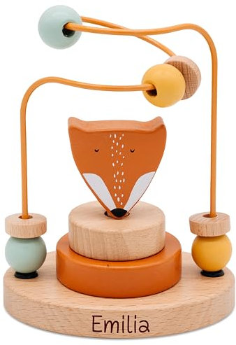 wunderwunsch Trixie Motorikschleife als Baby Geschenk, Geschenke zur Geburt, Babyspielzeug, Personalisierte Geburtstagsgeschenke, Montessori Spielzeug mit Personalierung (Fuchs, mit Name)