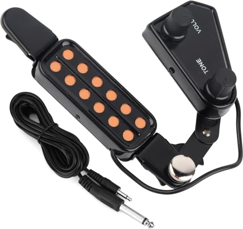 12 Schallloch Akustikgitarren-Tonabnehmer, Mobiler Tonabnehmer Gitarre mit Lautstärke&Klangregelung, Tonabnehmer für Westerngitarre Ukulele, Magnetischer Tonabnehmer Gitarre Akustik mit 3 Meter Kabel