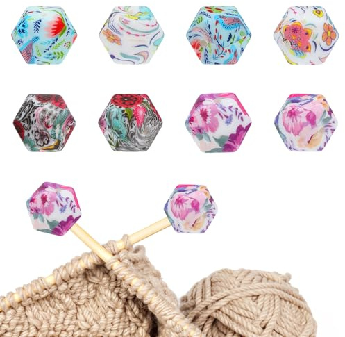DOPENSPI 8 stycken maskstopp för sticknålar, nålspetsskydd, skyddskåpa med rosa blommönster, sticknålstopp, sticknål, sticktillbehör, lämplig för nålar i storlekarna (3–9 mm)
