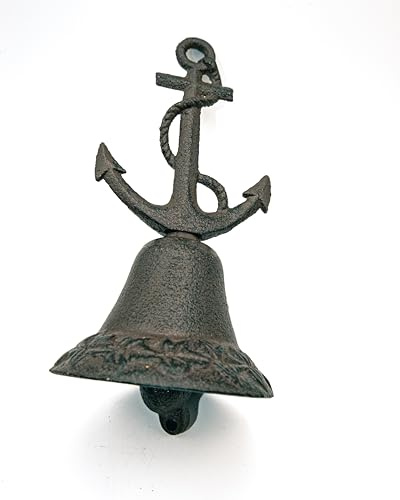 LivuX Rustikale Tischglocke aus Gusseisen mit Anker-Design in Braun, Höhe 18 cm, Durchmesser 9 cm – Dekorative Glocke für stilvolle Tischdekoration 1044