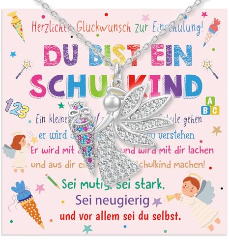 Rorchio Schutzengel Einschulung Mädchen Geschenk, Schultüte Füllung Inhalt Glücksbringer Schulanfang Schulkind Geschenk mit Einschulungskarte