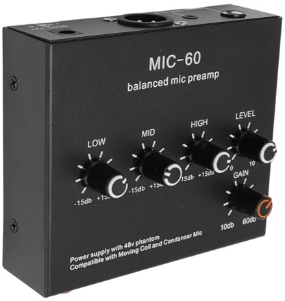 Mikrofonvorverstärker, 60 DB Verstärkungsverstärkungs -Kondensator -Mikrofon -Preamp 48 -V -Phantomleistung mit 3,5 Mm 6,35 Mm XLR -Eingangsausgang für SM7B 55SH (US-Stecker)