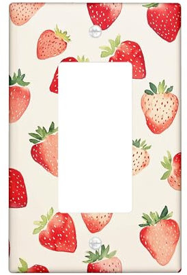 Placa de cubierta para interruptor de luz de fresa de acuarela, cubierta de salida, patrón de frutas rojas para decoración de cocina o verano, placas de pared termoplásticas, balancín individual de