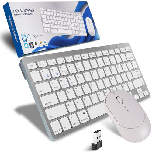 Juego de mini teclado y mouse inalámbricos, Bluetooth 5.2/3.0 y 2.4G, teclado USB inalámbrico de 3 modos y peine de mouse silencioso, atajos multimedia para Mac, computadora, laptop, funciona con