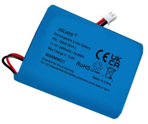 AOLIKES Batterie lithium-ion 18650 3S1P 2600 mAh 11,1 V avec connecteur XH2,54/2P/cellules 5C/batterie 12,6 V/prend en charge la charge rapide