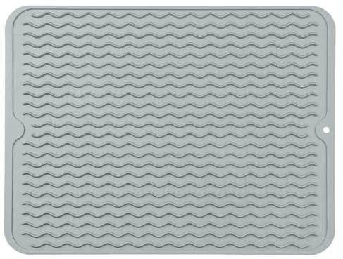 ZhouWei Tappetino Scolapiatti 30 x 40 cm, Antiscivolo Scolapiatti Silicone per Stoviglie Tappetino Lavello Resistente al Calore Dish Drying Mat Presine, per Piano Lavoro del Lavello (Grigio Chiaro)