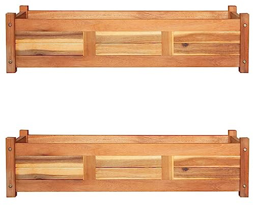 Aiule Rialzate da Giardino 2 Pezzi, Legno di Acacia Naturale, Design Ampio e Profondo, Cassoni per Orto Rialzato, Fioriere da Balcone, per Orto, Giardino e Balcone, Colore Marrone, 100x30x25 cm