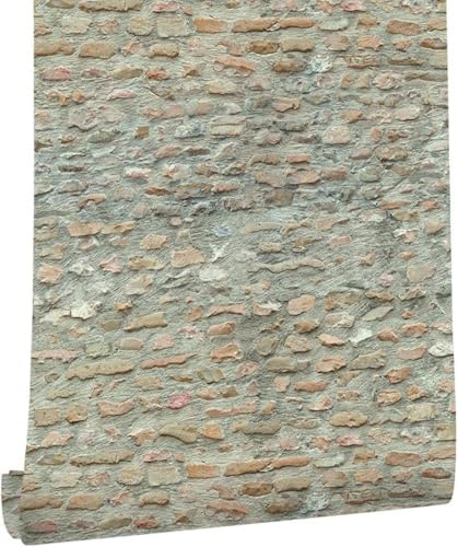 ANBILILA Fels Selbstklebende tapete, 44,5x1000CM Retro-Schotter Ziegel Stein Selbstklebende Vinyl Tapete Wasserdichte Wanddekoration Rolle für Dekorative Wände