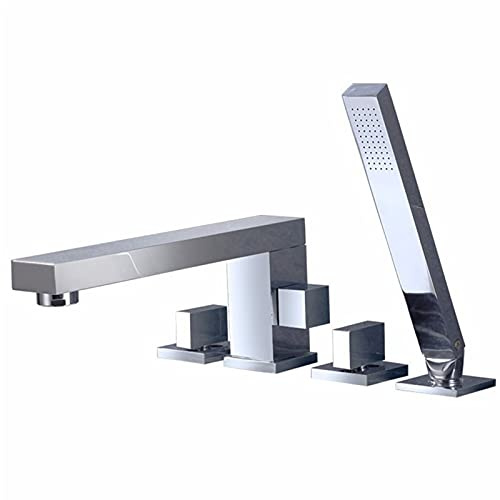 Square Bathtub Faucet, Pull-Out Shower, Bathroom Hot and Cold Mixer Tap, Rotatable Spout Copper and Split Type, Mirror Plating,B(B)