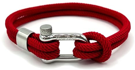 KAROO EARTH JEWELLERY Men's Nautical Rope Bracelet, Durable Nylon Marine Rope | Bracelet with stainless steel D-shackle | Mens Double Strand Sailing rope bracelet (Red, 21cm (Average Wrist))