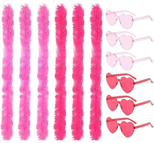 RQcMid Boa di piume colorate, set da 12 pezzi, rosa e rosa, lunghezza 1,5 m, piume leggere per costumi e feste, boa di piume rosa, boa di piume bianche