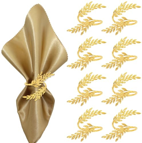Lvjkes 8 Pezzi Portatovaglioli da Tavola, Forma Oro Porta Tovaglioli da Tavolo, Metallo Portatovaglioli, Per Banchetto di Nozze Festa di Anniversario Decorazione della (Oro-Spighe di grano)